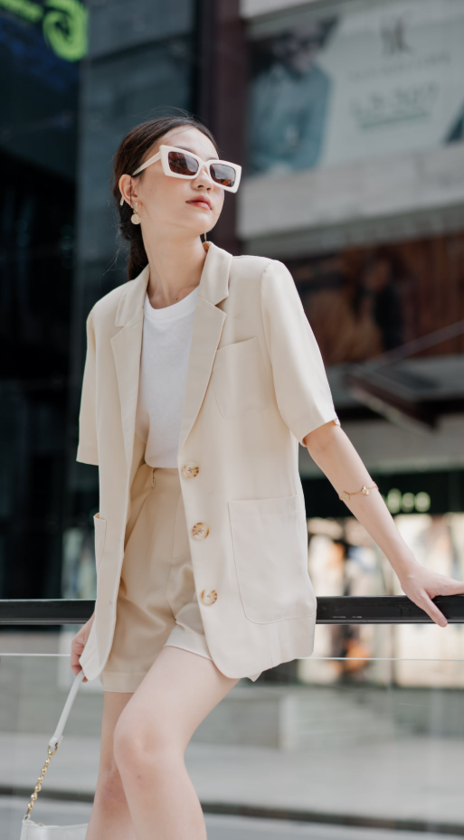 Bộ Vest Blazer Cộc Nâu Khaki hiện đại Deviant